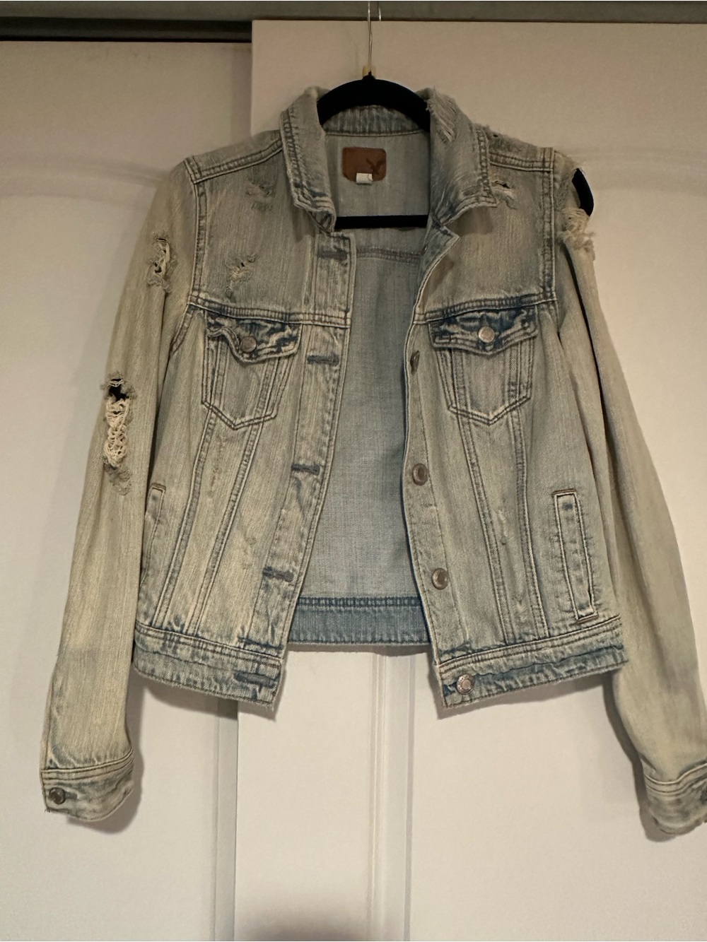 American Eagle Outfitters Light Blue Distressed Denim Jacket